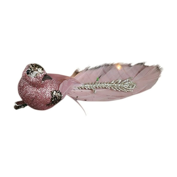 Pink Christmas Tree Decoration Pink Color Feather Birds Pair Of Foam Holiday Ornaments Size 6.3X1.78X0.8 Inches