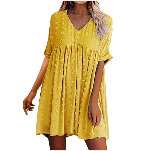 Leesechin Womens Dresses Summer Casual Ruffle Short Sleeve Loose Swing Striped Summer Floral Printing T-Shirt Dresses Party Dress