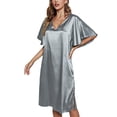 thumbnail image 3 of Summer Women Satin Night Dress Solid Color V Neck Short Sleeve Nightgowns Sleep Dress Sleepwear Pajamas Nightdress Loungewear, 3 of 5
