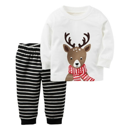 

QWERTYU Toddler Baby Child Girl Boy Clothing Set Outfit Tops and Pants Set Christmas Long Sleeve White