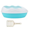 thumbnail image 1 of Caja de arena para gatos semicerrada de plástico, bandeja resistente a derrames, orinal para inodoro con pala (azul), 1 of 8