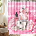 thumbnail image 2 of Fashion Shower Curtain Pink and Black Plaid Perfume Girly High Heels Waterproof Polyester Fabric Bath Curtains with 12 Hooks for Girl''s Gift Bathroom Decor 72x72 in, 2 of 5