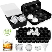 Ice Cube Tray,Silicone Ice Cube Molds for Freezer with Lid and Funnel for Cocktails(Set of 3)