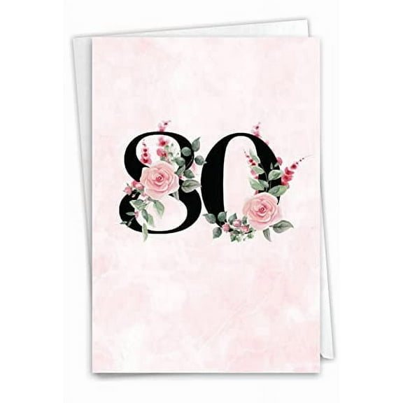 NobleWorks - 80th Milestone Birthday Greeting Card with 5 x 7 Inch Envelope (1 Card) Floral Age 80 C8262MBG