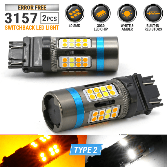 ERROR FREE White/Amber 3157 LED Switchback Turn Signal Parking Light Bulbs Type2