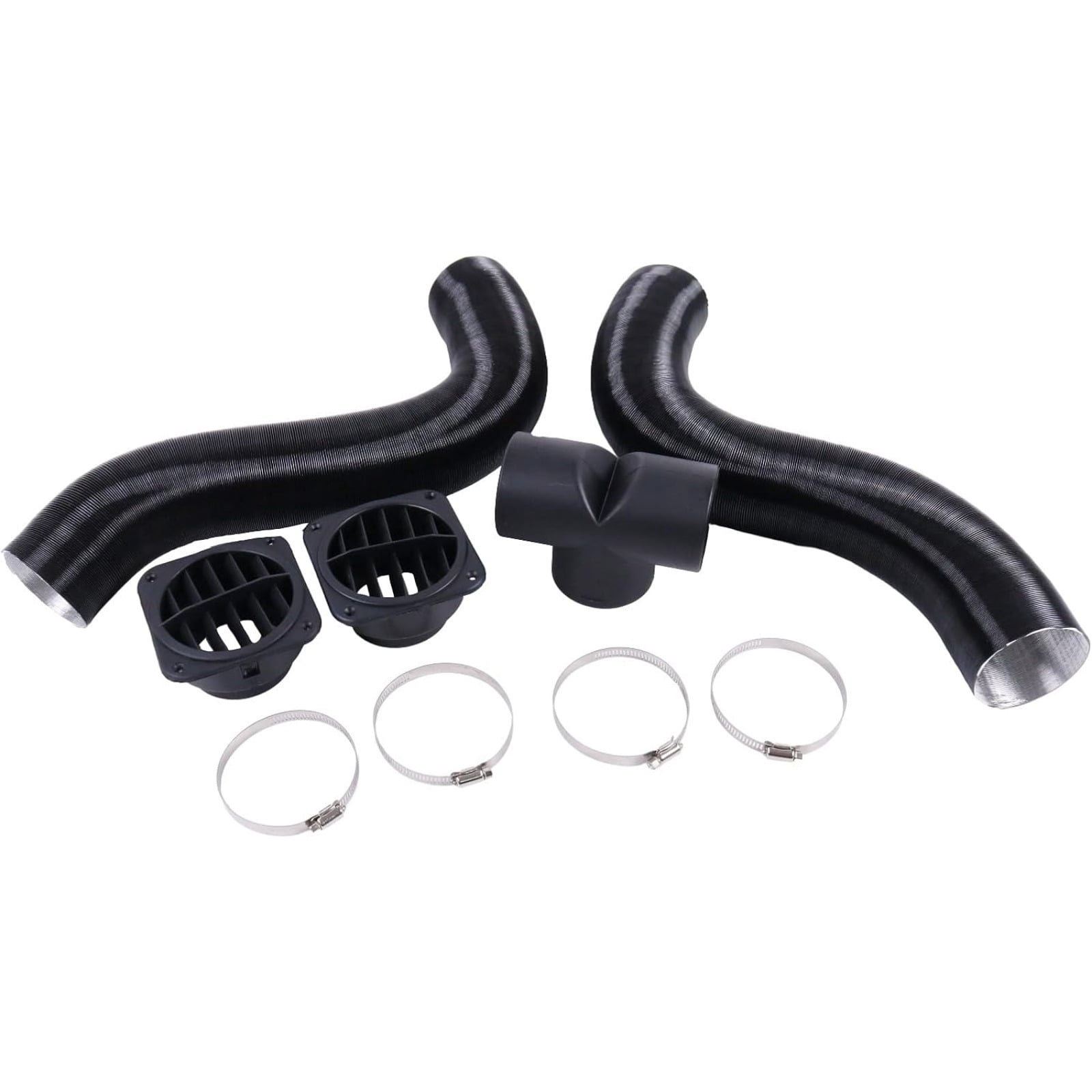 60mm Diesel Parking Heater Warm Air Vent Kit with 2 Flexible Duct Hoses T Shape Connector 2 Square Air Outlets and 4 Clamps