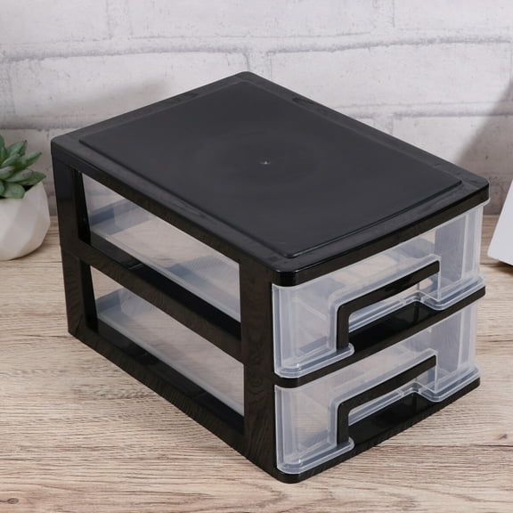 Pungan Storage Box 1PC 2-Drawer Storage Cabinet Clear Closet Box Shelf (Black/Transparent),8.31"X5.98"X5.2"