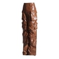 thumbnail image 4 of Pantalones de diseño personalizado, de moda, de combinación completa, de cintura alta, con bolsillos grandes, de cuero PU, pantalones de pierna recta, contorno para mujer, 4 of 5