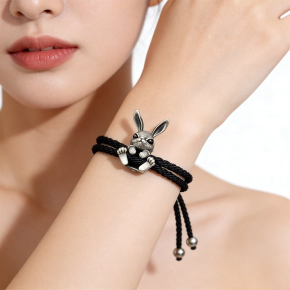 Pulsera de Conejito para Pascua: Pulsera de Punto Ajustable con Dije de Conejo para Niños, Regalo de Joyería de Primavera para Niñas y Niños.
