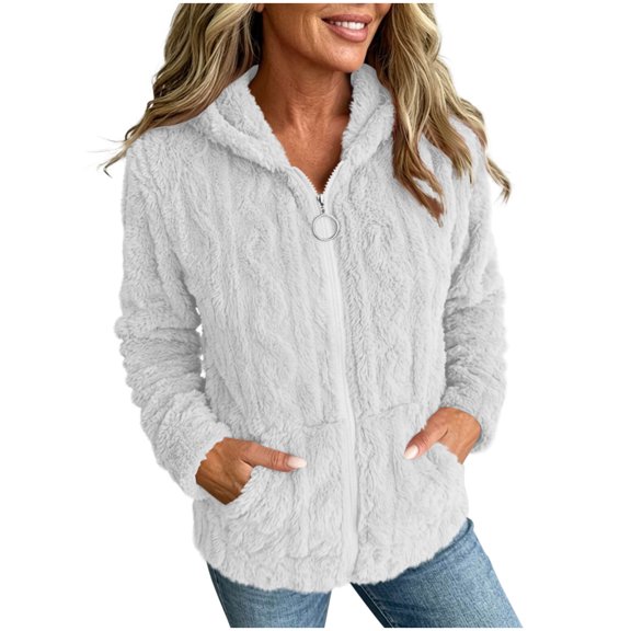 QQZ Regular Fit Hooded Zip Up Cardigan For Women, Long Sleeve Fuzzy Cardigan Sweaters For Women, Lightweight Fall Outfits For Travel Business Casual Daily Wear