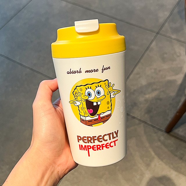 Nuevo vaso portátil de Bob Esponja, taza de agua para el hogar para niños con bonitos dibujos animados, taza de café con revestimiento de cerámica de doble capa