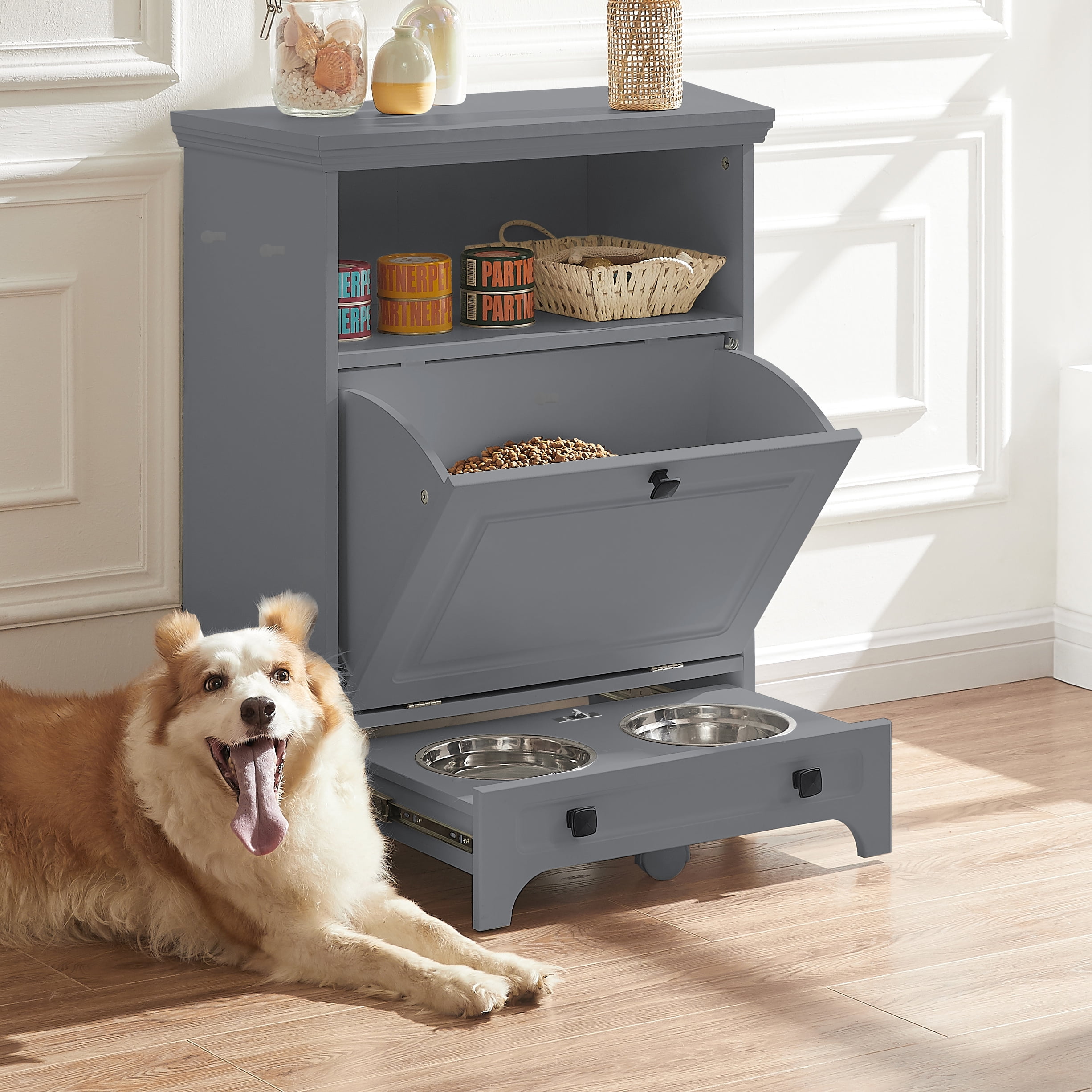 Decorative Metal Dog Food Dispenser Pet Food Storage Containers