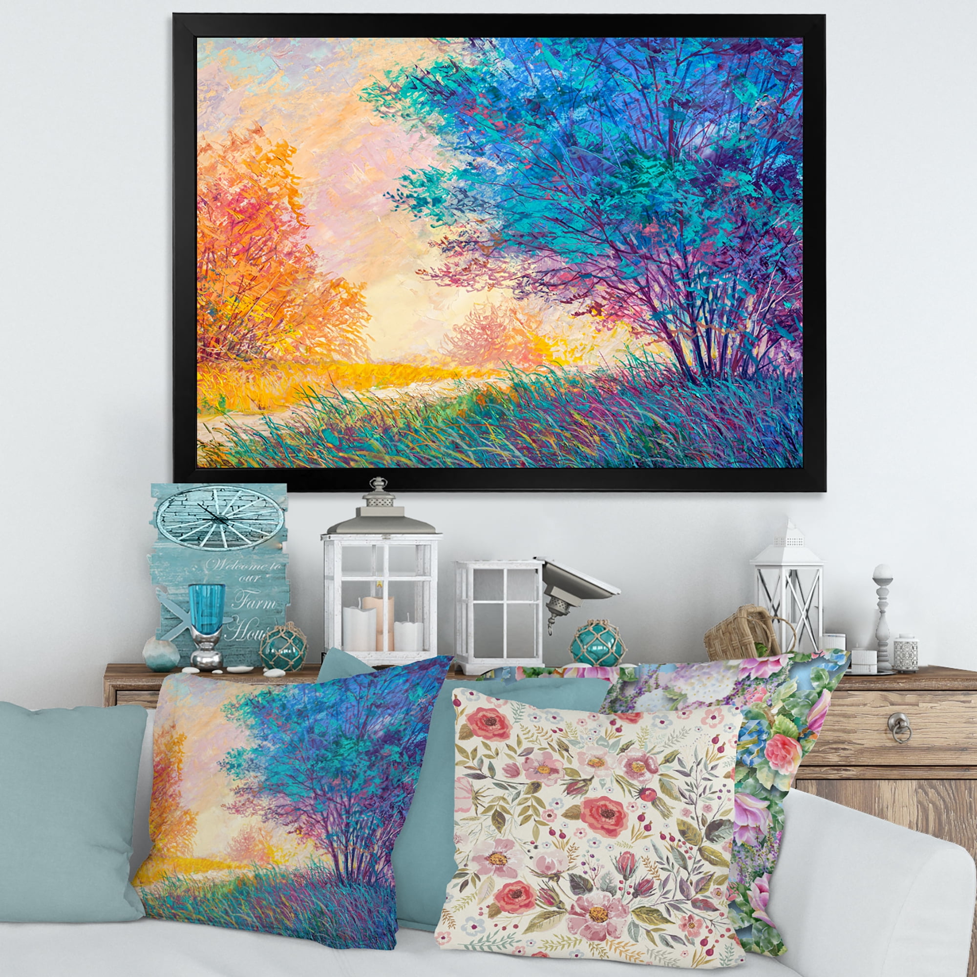 Designart 'Sunset In Autumnal Forest Landscape' Traditional Framed Art Print