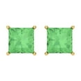thumbnail image 3 of 4 ct Screw-Back Stud Earrings for Women | 7.0mm Princess Cut Simulated Green Diamond | 18K Yellow Gold, 3 of 5