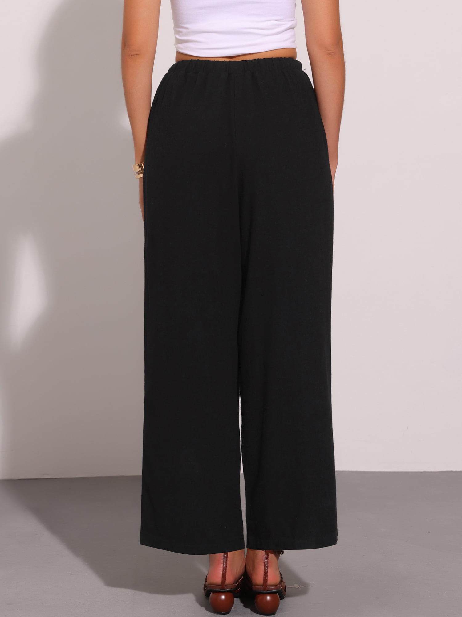 DARING DIVA Women's High Waist Drawstring Palazzo Pants S Black
