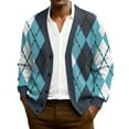 thumbnail image 2 of YIFUNIN Men's Ribbed Knit Cardigan, Long Sleeve Casual Open Front Jacket, Lightweight Plaid Print Sweater Coat for Fall Spring Layering Sky Blue 5XL, 2 of 5