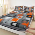 thumbnail image 3 of Homewish Classic Geometric Checkered Queen Sheet Sets,Modern Abstract Buffalo Flat Sheet,Orange Gray Queen Fitted Sheet For Adults,Breathable Home Decor,4 Pieces, 3 of 7