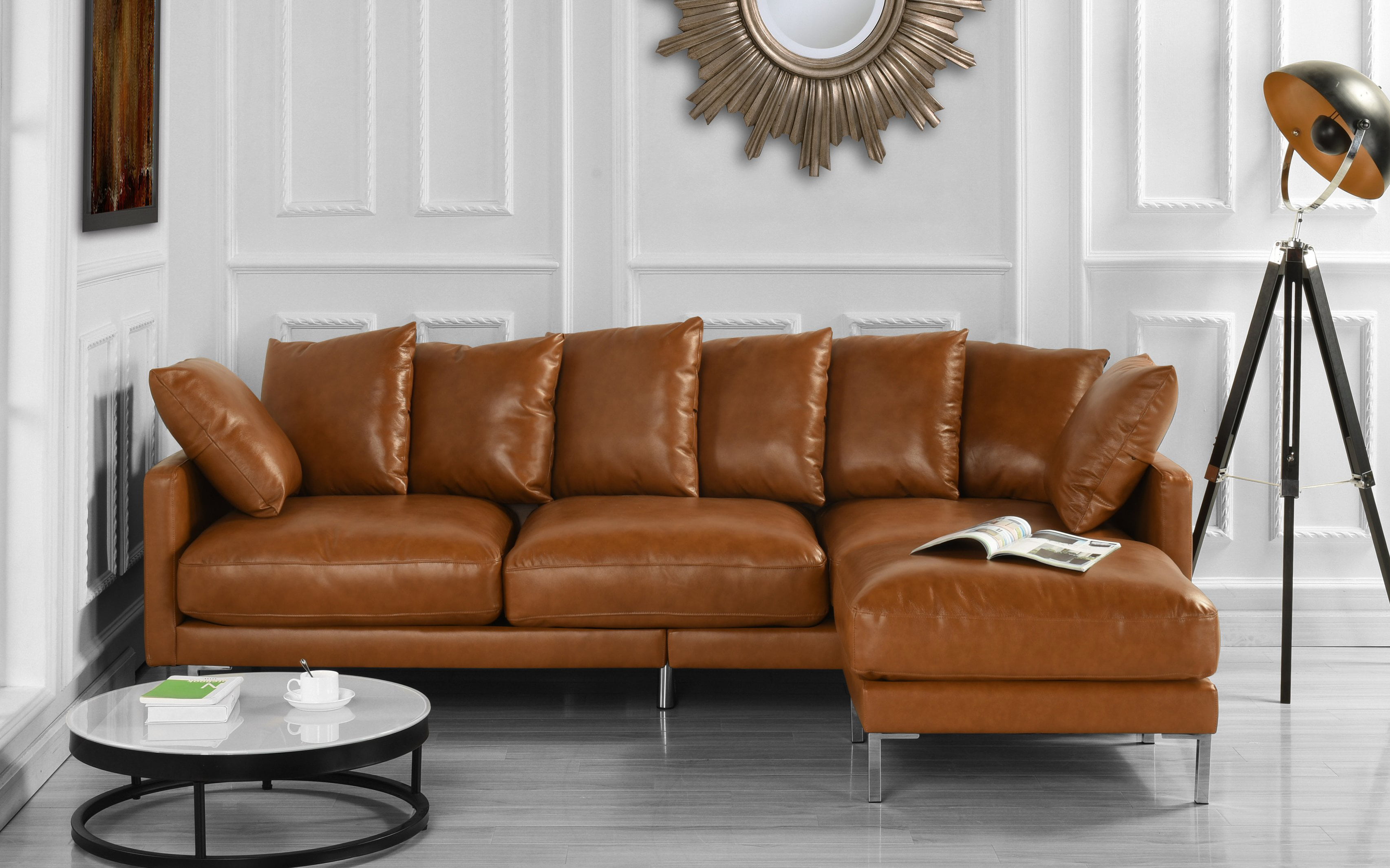 leather match sofa modern movable chaise camel