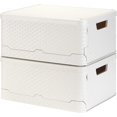 thumbnail image 1 of 2-Pack Large Lidded Plastic Storage Bin with Handles, Collapsible Storage Basket, Rectangle Storage Box, Stackable Storage Container, Utility Crates, 56 Qt, 17.3 x 13 x 8.3 Inches, Off White, 1 of 7