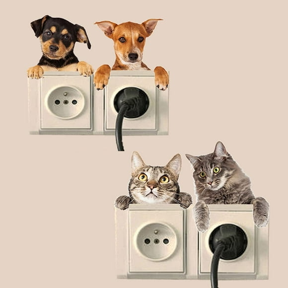 Cute Switch Stickers, Cat and Dog Switch Decorations, Removable Wall Stickers for Children's Living Room Nursery Decoration, Art Light Switch Wall Stickers