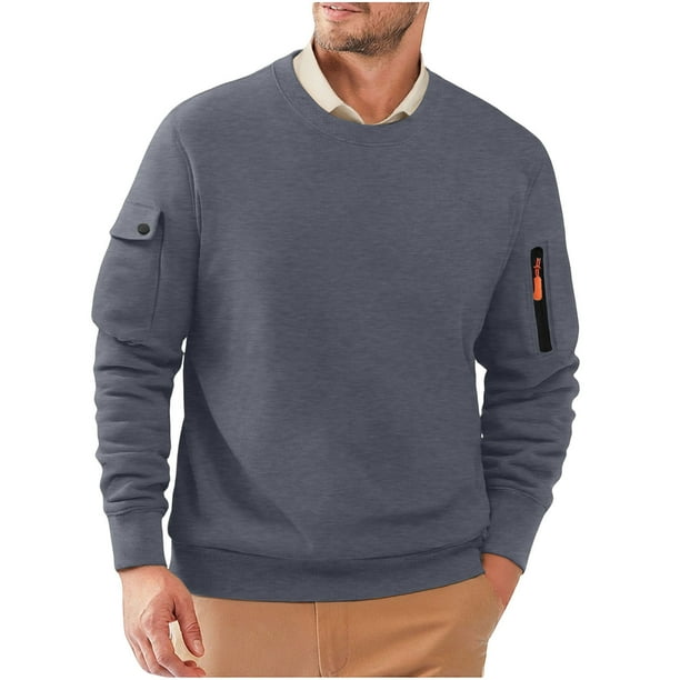 pstuiky camisas de manga larga para hombre, Sudadera de trabajo de color liso con cuello redondo, manga larga y bolsillo para hombre top de hombre xl