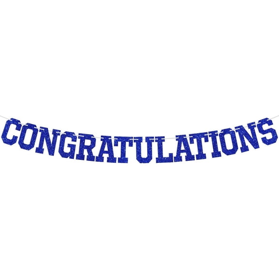 Blue Glitter Congratulations Banner, Achievement Celebrations, 2025 Graduation/Wedding/Retirement/Bridal Shower Party Decorations Supplies