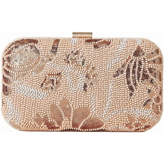 Women's Beaded Sequin Clutch, Stylish Floral Embroidered Evening Bag, Perfect for Weddings, Parties, and Prom