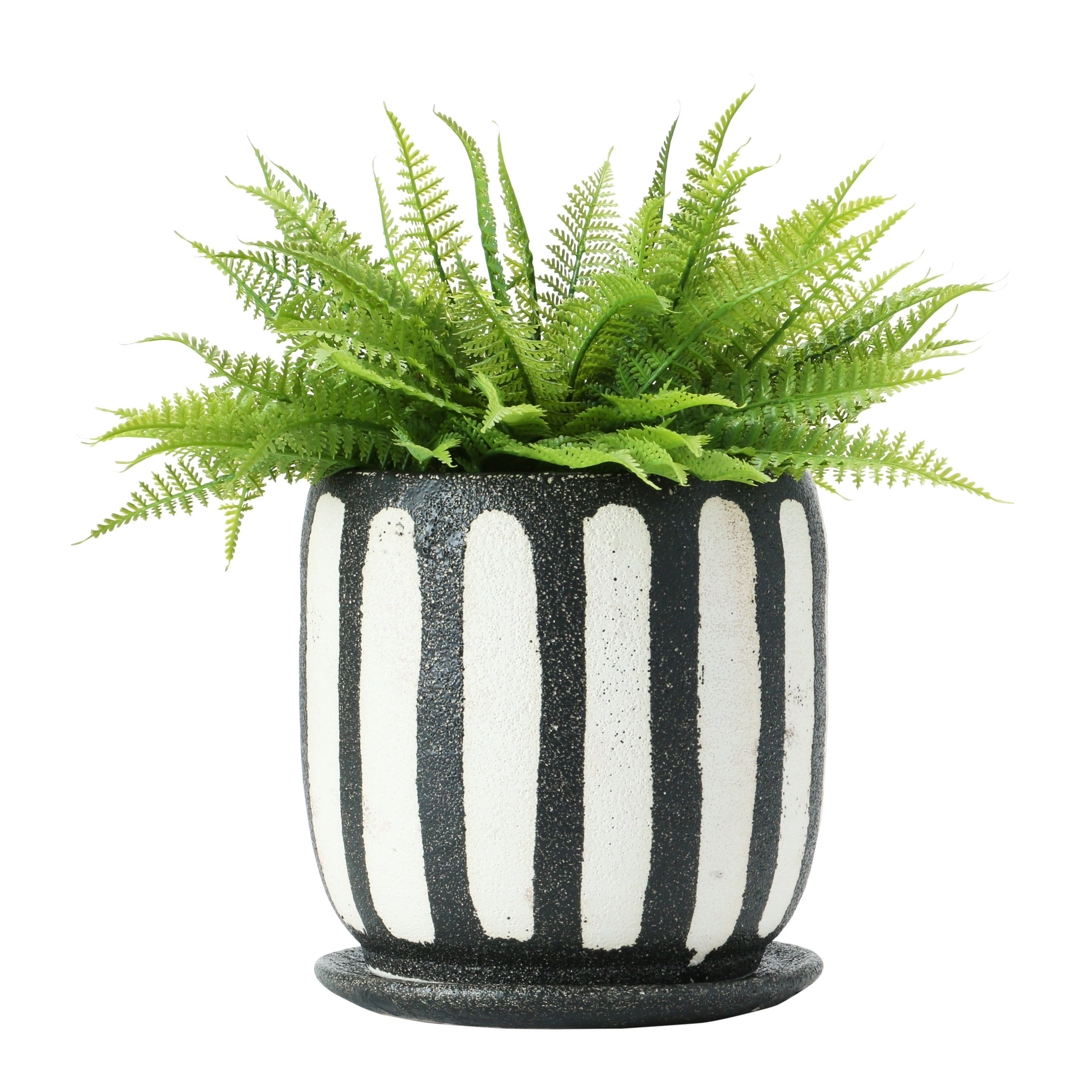 Creative Co-Op Hand-Painted Terra-cotta Planter with Saucer, Black & White (Holds 6" Pot)