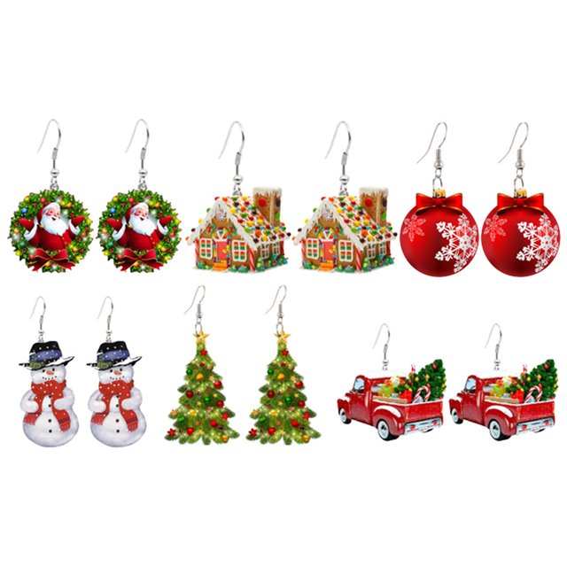 6 pendientes de Navidad para mujer, estilo navideño, pendientes colgantes, regalo para niñas