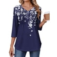 thumbnail image 3 of Fantaslook 3/4 Length Sleeve Womens Tops Dressy Casual Boho Blouses V Neck Pleated Tunic Tops Work Shirts, 3 of 9
