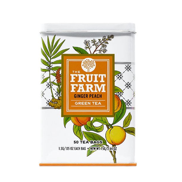The Fruit Farm Ginger Peach Flavored Green Tea 50 Herbal Tea Bags
