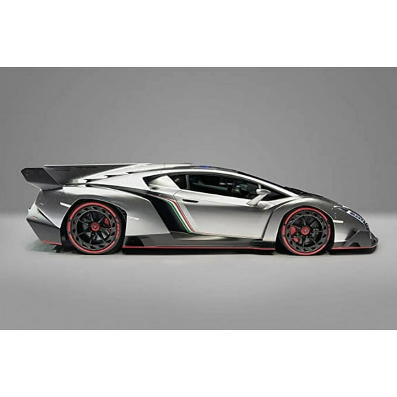 Iconic Arts Laminated 36x24 Poster: Lamborghini Veneno Profile Shot, Italian Car Zero Prototype Grey Photo at Geneva Motor Show