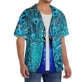 thumbnail image 2 of KLL Beautiful Blue Peacock Print Men's Shirt Short Sleeve Button Down Summer Cuba Beach Shirts- 4X-Large, 2 of 5