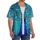 thumbnail image 2 of Balery Beautiful Blue Peacock Camisa Casual de Manga Corta con Botones para Hombre, Texturizada, Estilo Cubano, para Playa, Verano-Small, 2 of 5
