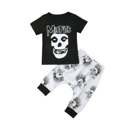 

Halloween 2PCS Newborn Baby Boy Skull Clothes T-Shirt+Trousers Harem Pants Outfit