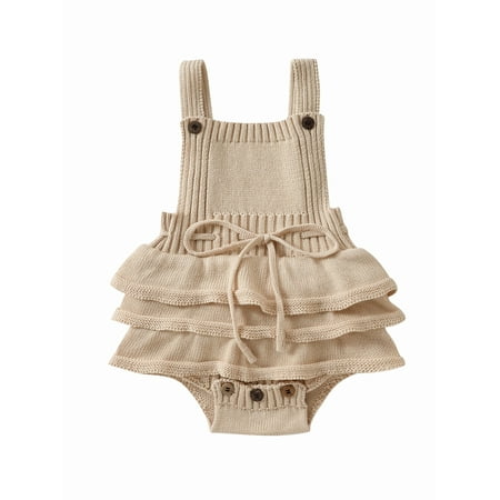 

jaweiw Toddler Baby Girls Knit Jumpsuit Dresses Solid Color Drawstring Casual Sleeveless Suspender Romper Dress Size 0 6 12 18 24 M