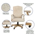 thumbnail image 6 of Emma + Oliver Ivory Microfiber Classic Executive Swivel Office Chair with Driftwood Base, 6 of 13