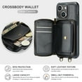thumbnail image 4 of Crossbody Wallet Case for iPhone 15 with Lanyard Strap Card Slot Holder RFID Blocking Kickstand,Magnetic Flip Folio Zipper Purse Case,Retro  PU Leather Cover Handbag,Black, 4 of 9
