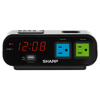 Sharp Digital 3" Alarm Black Clock with Red LED Display and Outlet Features, SPC137