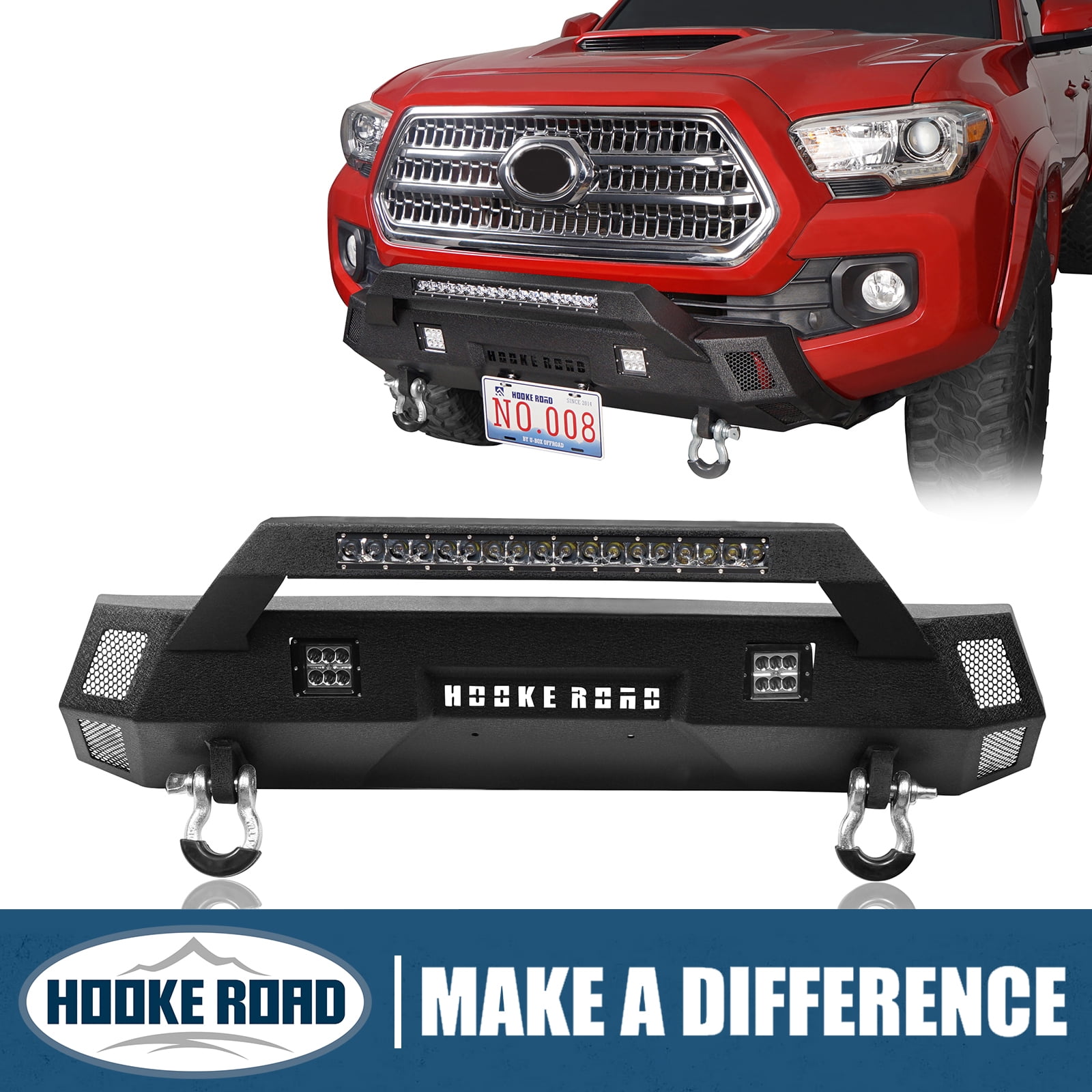 Buy Hooke Road Stubby Steel Front Bumper w/Led Lights & Drings fits