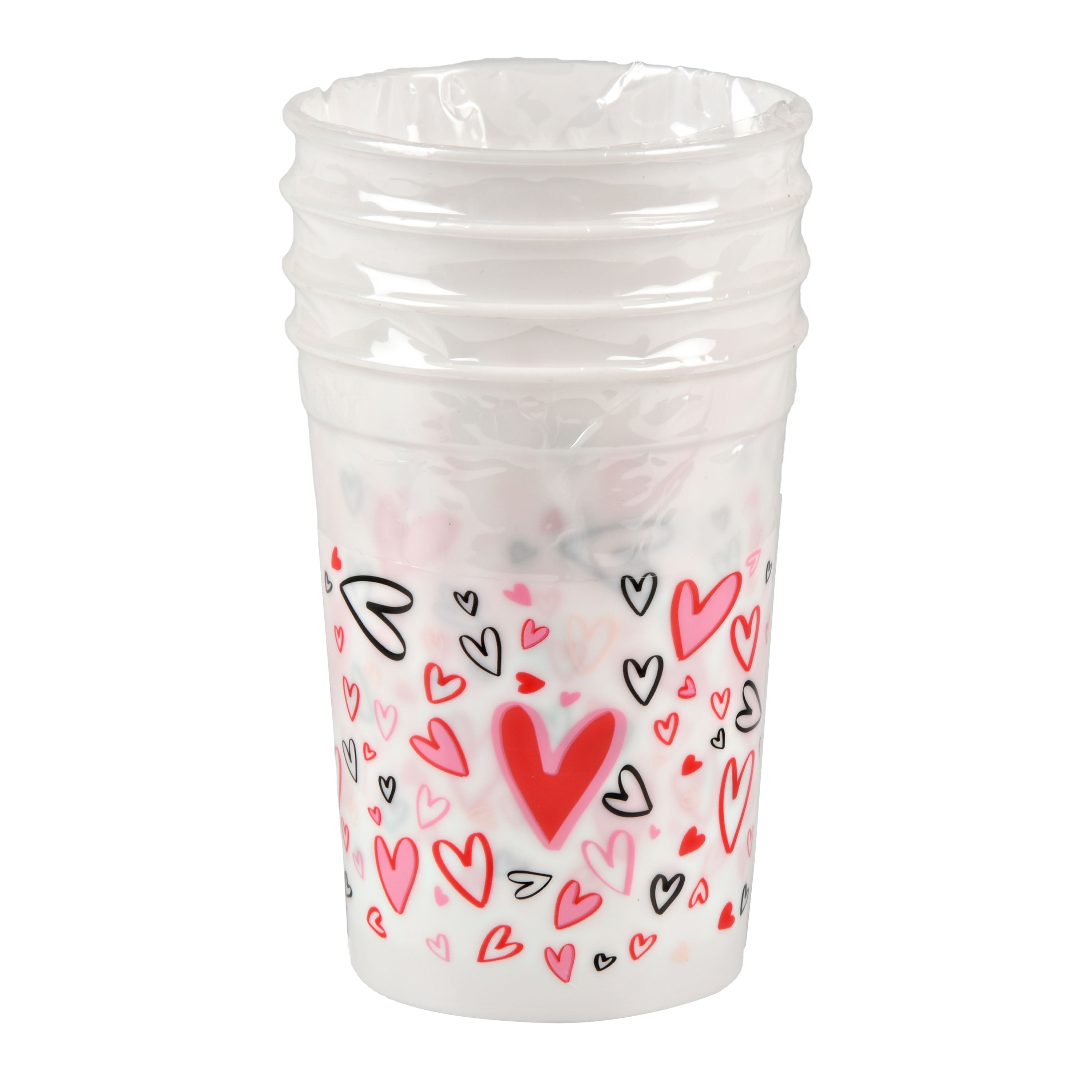 Way To Celebrate Valentine's Day Plastic Cups, Hearts, 4 Count
