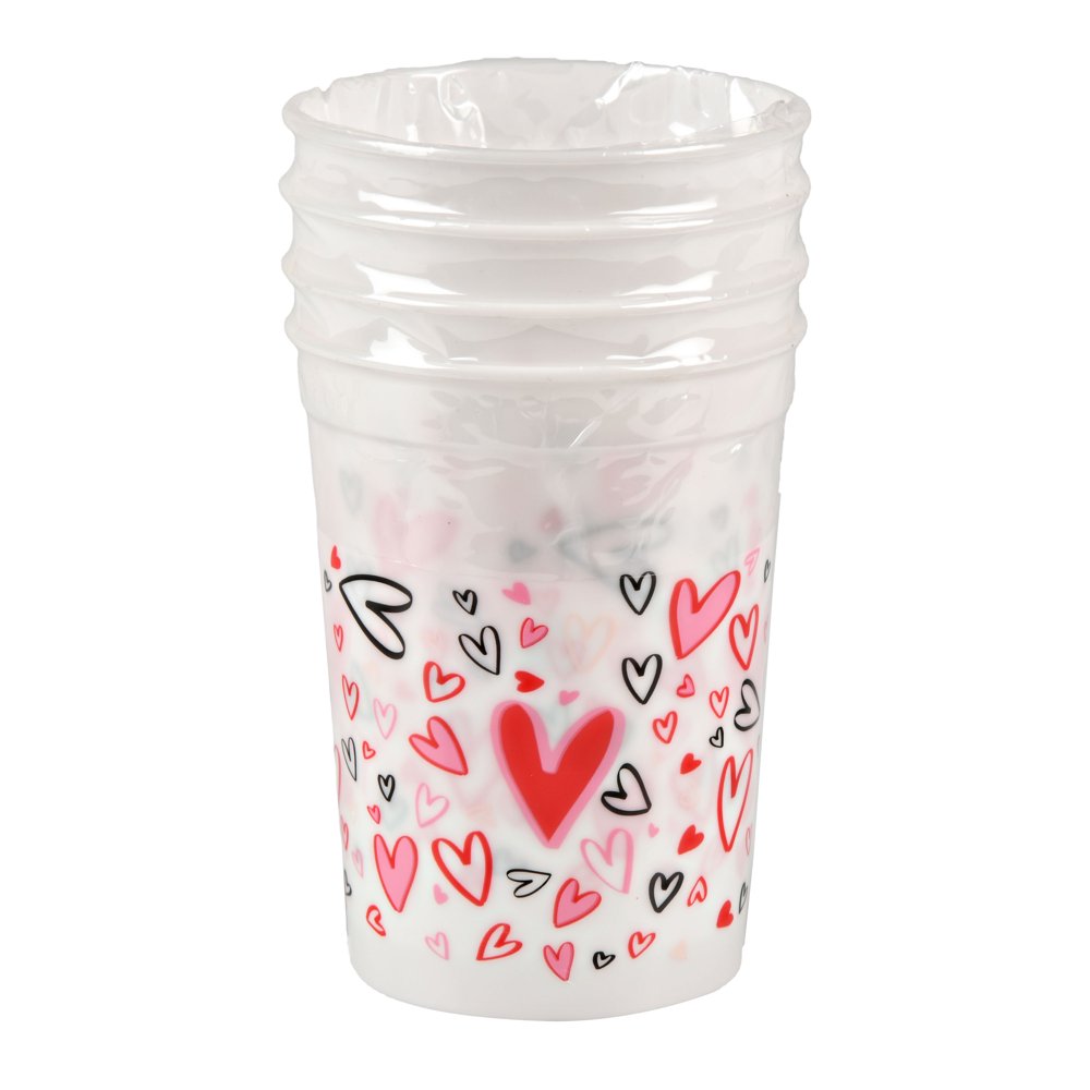 Way To Celebrate Valentine's Day Plastic Cups, Hearts, 4 Count