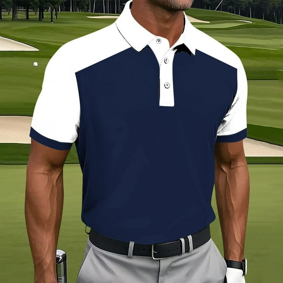 Fnnxeal Big and Tall Men's Navy Polo Shirt 2XL - Stretchy, Wrinkle Free, Moisture Wicking - Ideal for Golf & Work