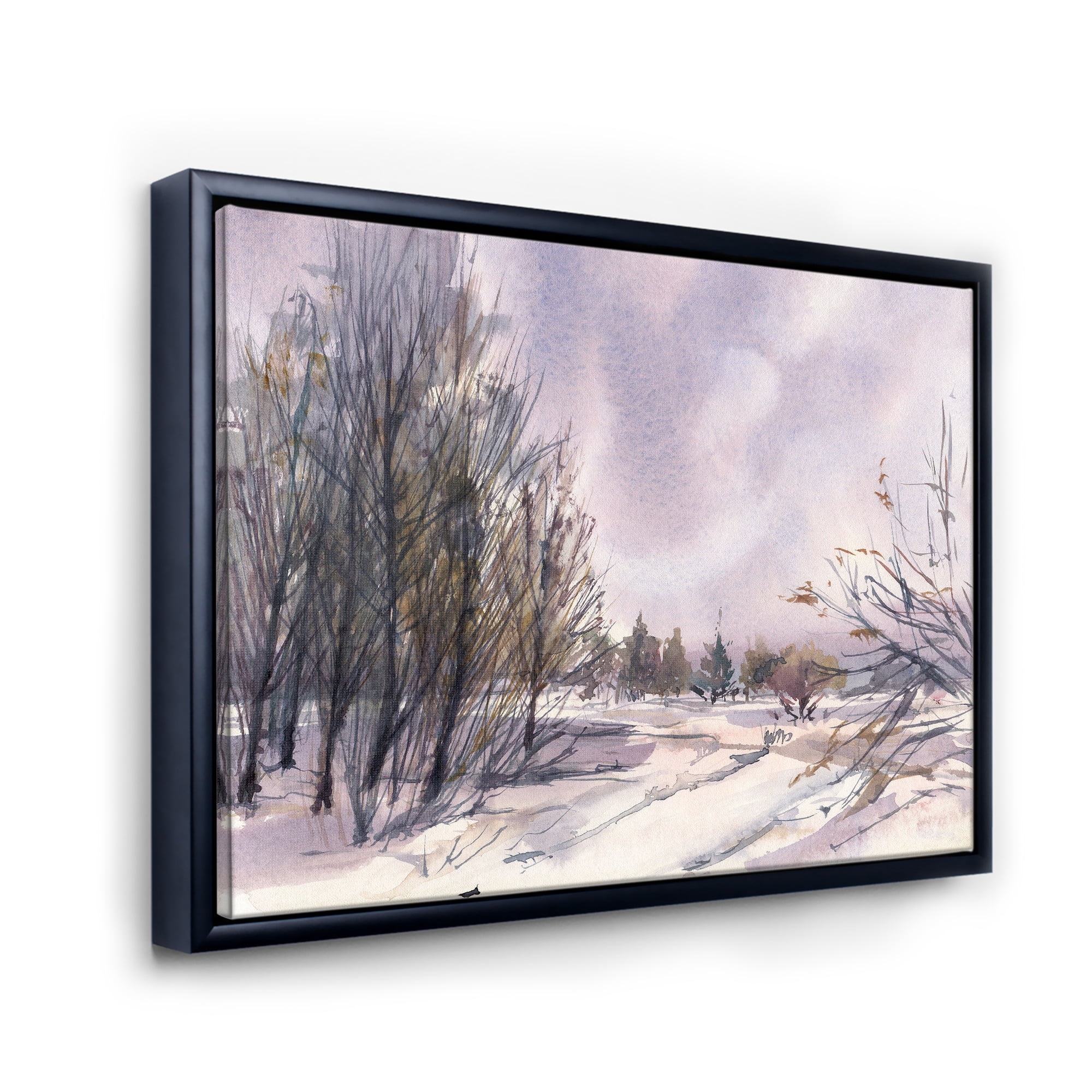 Designart 'Purple Snowy Tones With Winter Landscape' Traditional Framed Canvas Wall Art Print