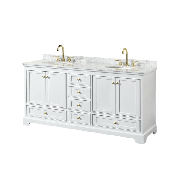 Wyndham Collection Deborah 72" Wood Double Bathroom Vanity in White/Gold Trim