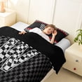 thumbnail image 4 of Erosebridal Racing Flag Twin Comforter Sets for Kids Boys, Monogrammed W Bedding Set, Black Reversible 2 Pieces, 1 Comforter and 1 Pillowcase, 4 of 6
