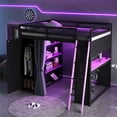 thumbnail image 5 of Harper & Bright Designs Full Size Gaming Loft Bed with Desk & RGB Lights, Full Wood Loft Bed Frame with Storage Wardrobe, Shelves & Blackout Curtains, Purple+Black, 5 of 20