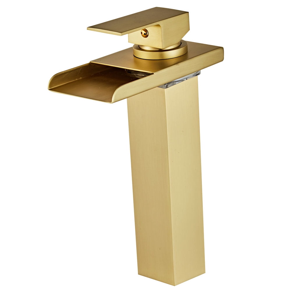 Wovier Brushed Gold LED Waterfall Spout Bathroom Sink Faucet with