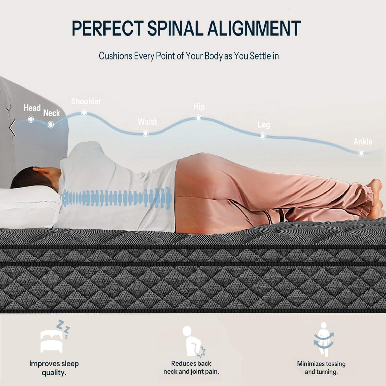 Zaxzudu 14 Inch Hybrid Mattress, King Size, Pocket Coil & Cooling Memory Foam Mattress in a Box, Medium Firm for Back Pain Relief, Breathable & Supportive