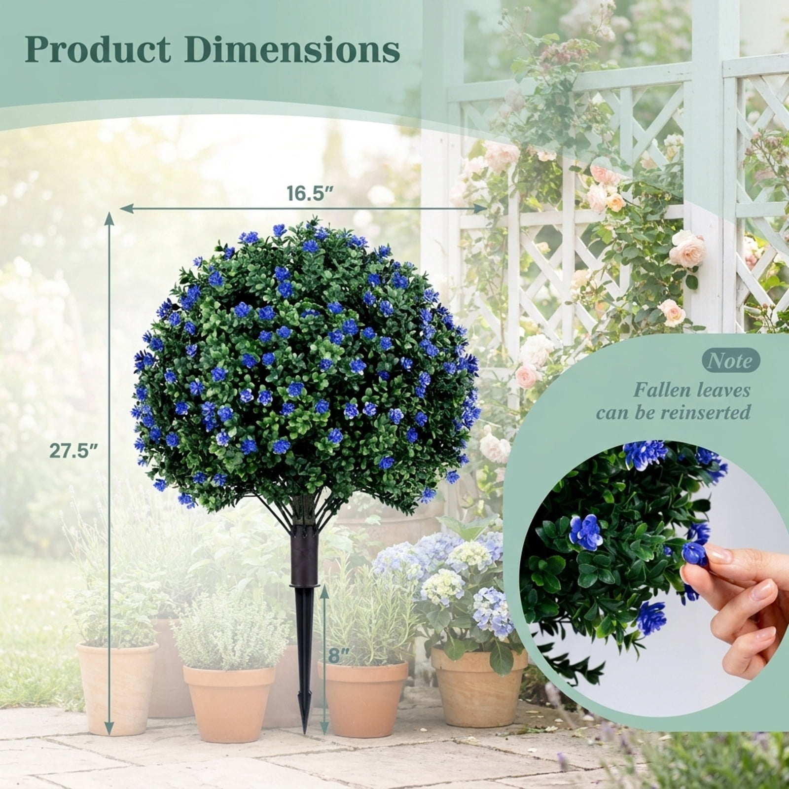 Vebreda Artificial Plant Decor, 2 Pack Artificial Camellia Boxwood Topiary Ball Trees 27.5 Inches Faux Floral Shrubs, Built for Long-Term Use